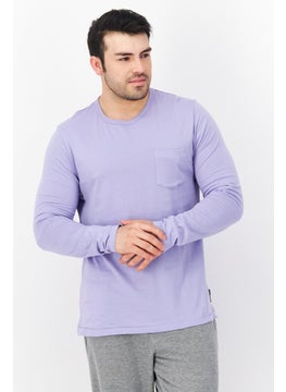 French Connection Men Crew Neck Long Sleeve Brand logo T-Shirt, Lilac  - Image 1