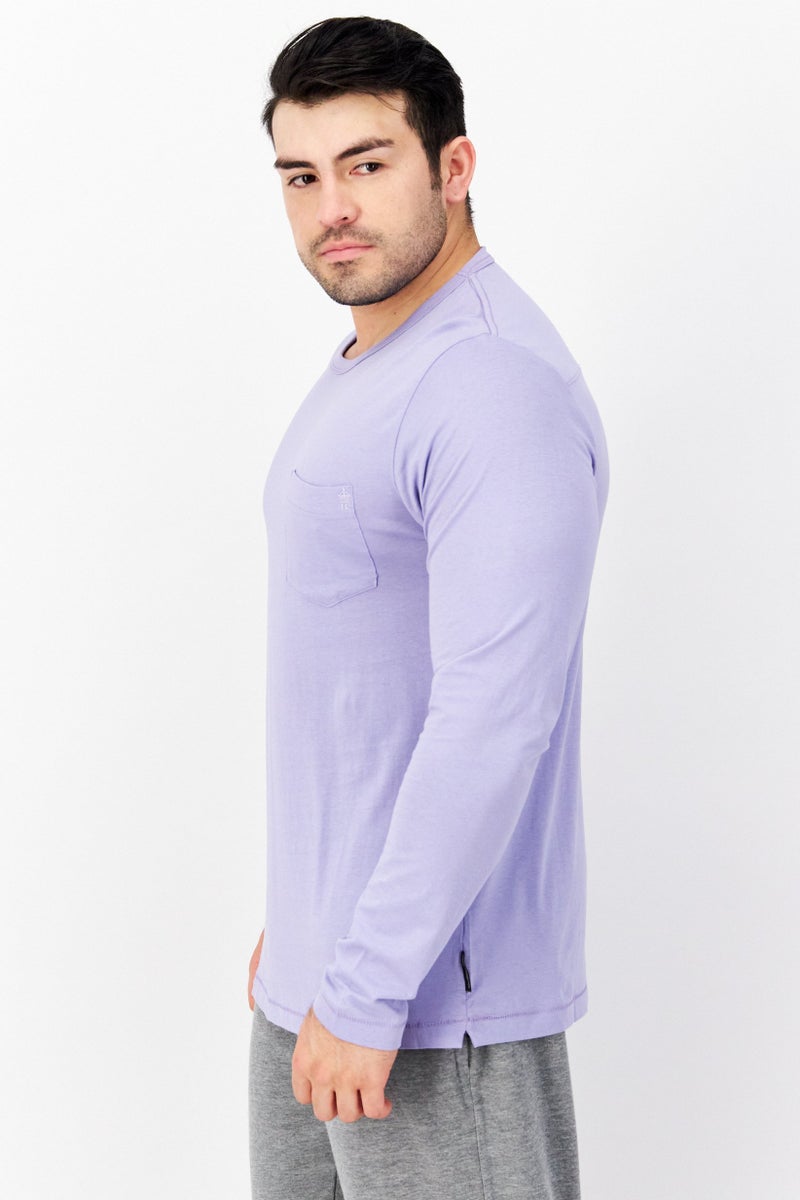 Men Crew Neck Long Sleeve Brand logo T-Shirt, Lilac