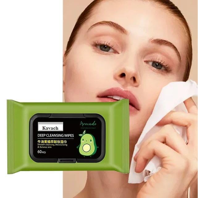 Avocado Moisturizing Deep Cleasing Wipes Makeup Remover Facial Wipes Cucumber Vitamin E Makeup Remover Wipes Hydrating Refreshing Soothing Makeup Wipes - Image 1