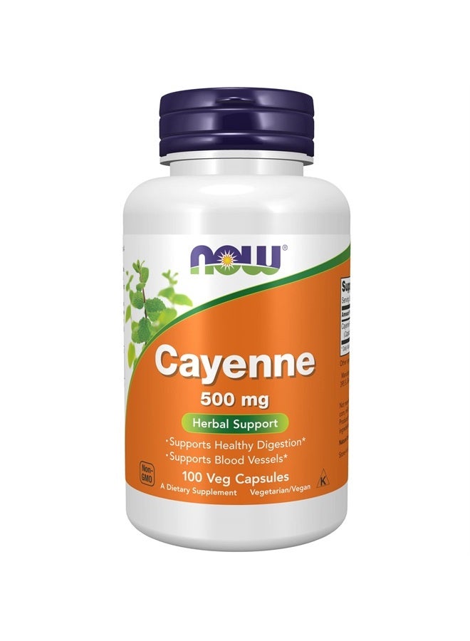 now Supplements, Cayenne (Capsicum annuum) 500 mg, Herbal Support, 100 Veg Capsules - Image 1
