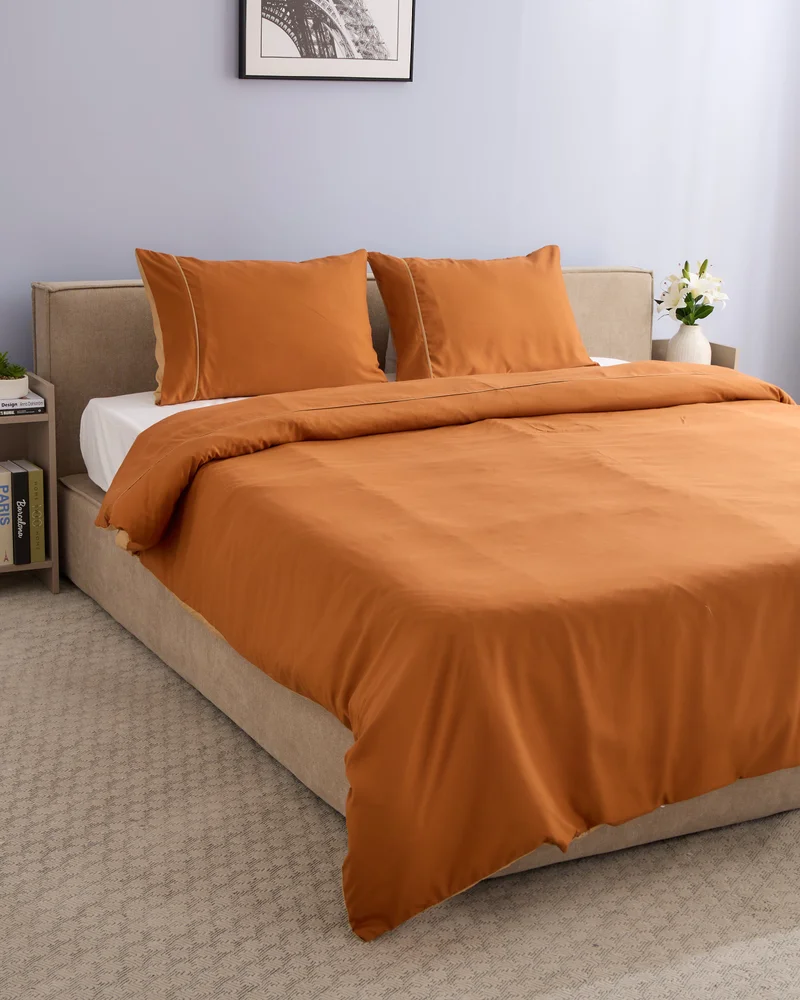 REDTAG Brown Reversible 3-Piece Duvet Cover Set (240 x 220 cm)