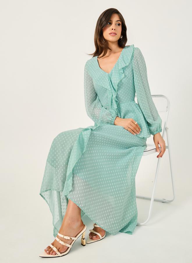 Styli Dobby Ruffle Detail A-Line Maxi Dress - Image 1