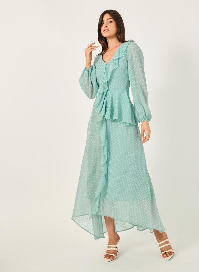 Styli Dobby Ruffle Detail A-Line Maxi Dress - Image 2