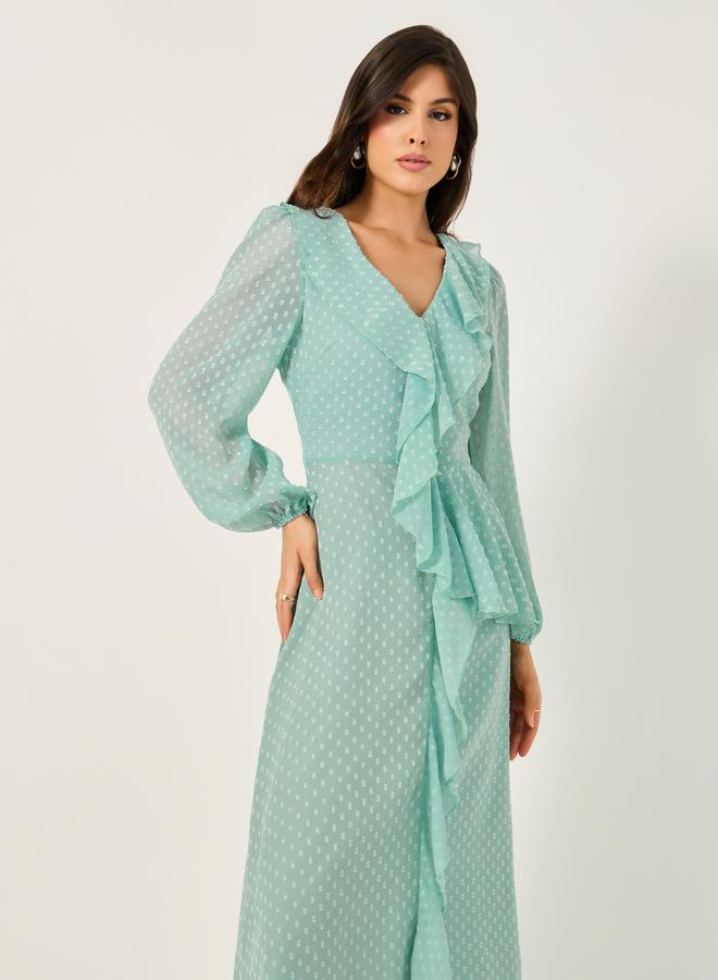 Styli Dobby Ruffle Detail A-Line Maxi Dress - Image 5