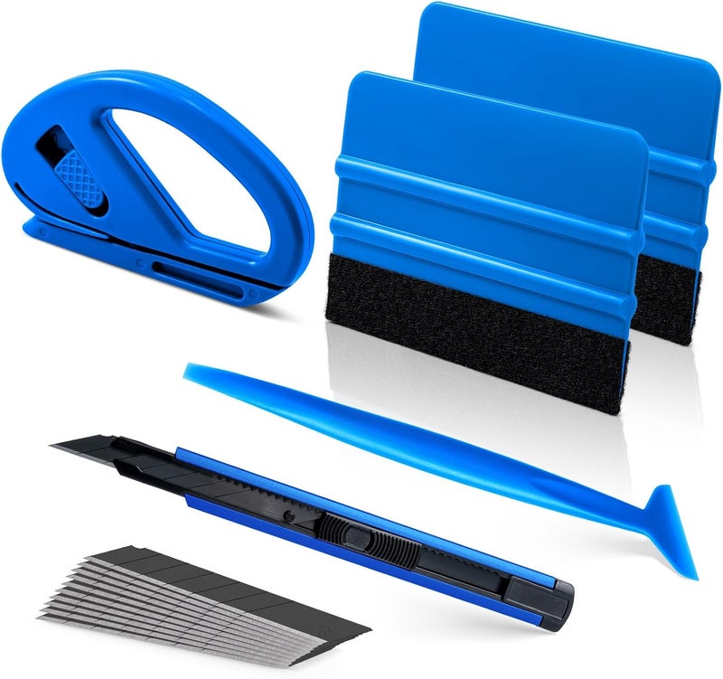 FOSHIO Car Vinyl Tool Kit Car Film Blue Squeegee Set for Tint Film Car Wrap, Foil Tool Set for Wrapping, Micro Squeegee, Felt Squeegee, Cutter Knife - Image 1