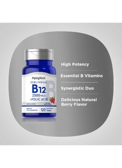 Piping Rock Vitamin B12 Sublingual 2500 Mcg | 120 Tablets | Berry Flavor | With Folic Acid | Vegetarian, Non-Gmo, Gluten Free Supplement  - Image 3