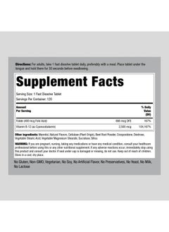 Piping Rock Vitamin B12 Sublingual 2500 Mcg | 120 Tablets | Berry Flavor | With Folic Acid | Vegetarian, Non-Gmo, Gluten Free Supplement  - Image 2