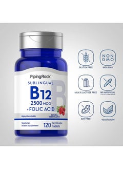 Piping Rock Vitamin B12 Sublingual 2500 Mcg | 120 Tablets | Berry Flavor | With Folic Acid | Vegetarian, Non-Gmo, Gluten Free Supplement  - Image 4