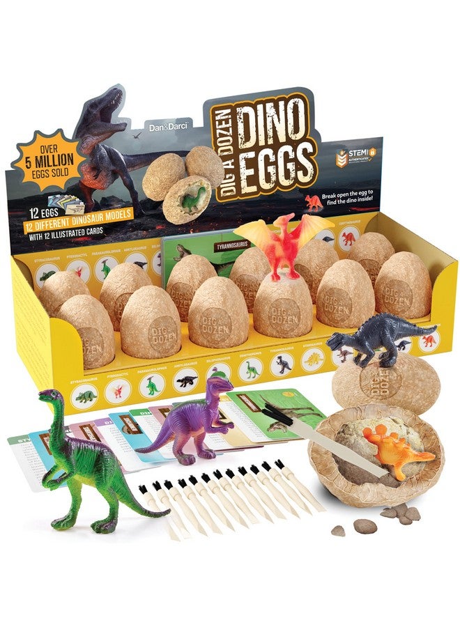 Dan&Darci Easter Dig A Dozen Dino Egg Dig Kit For Kids - Dinosaur Toys Gift 3-12 Year Old - 12 Eggs & Surprise Dinosaurs - Science Stem Activities - Educational Boy Toy Party Gifts For Boys & Girls Ages - Image 1