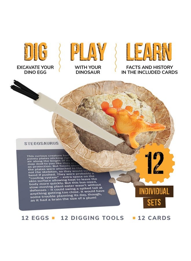 Dan&Darci Easter Dig A Dozen Dino Egg Dig Kit For Kids - Dinosaur Toys Gift 3-12 Year Old - 12 Eggs & Surprise Dinosaurs - Science Stem Activities - Educational Boy Toy Party Gifts For Boys & Girls Ages - Image 2