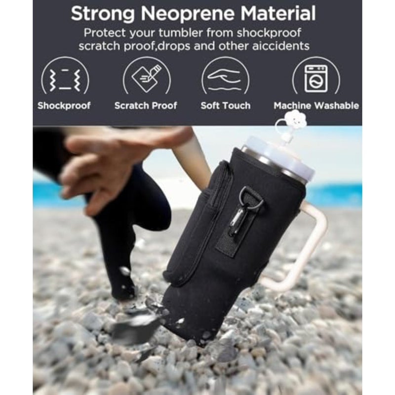 Water Bottle Carrier Bag with Phone Pocket for Stanley 40/30 oz Tumbler Neoprene Water Bottle Holder Pouch with Adjustable Strap Bollus with Straw Cover for Stanley Cup Accessories - Image 3