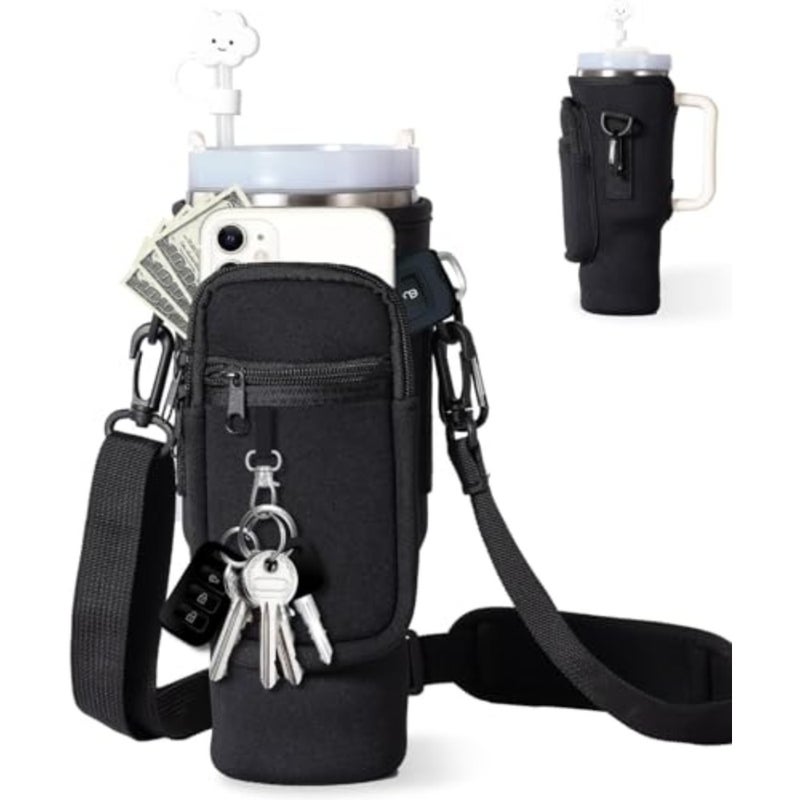 Water Bottle Carrier Bag with Phone Pocket for Stanley 40/30 oz Tumbler Neoprene Water Bottle Holder Pouch with Adjustable Strap Bollus with Straw Cover for Stanley Cup Accessories - Image 1