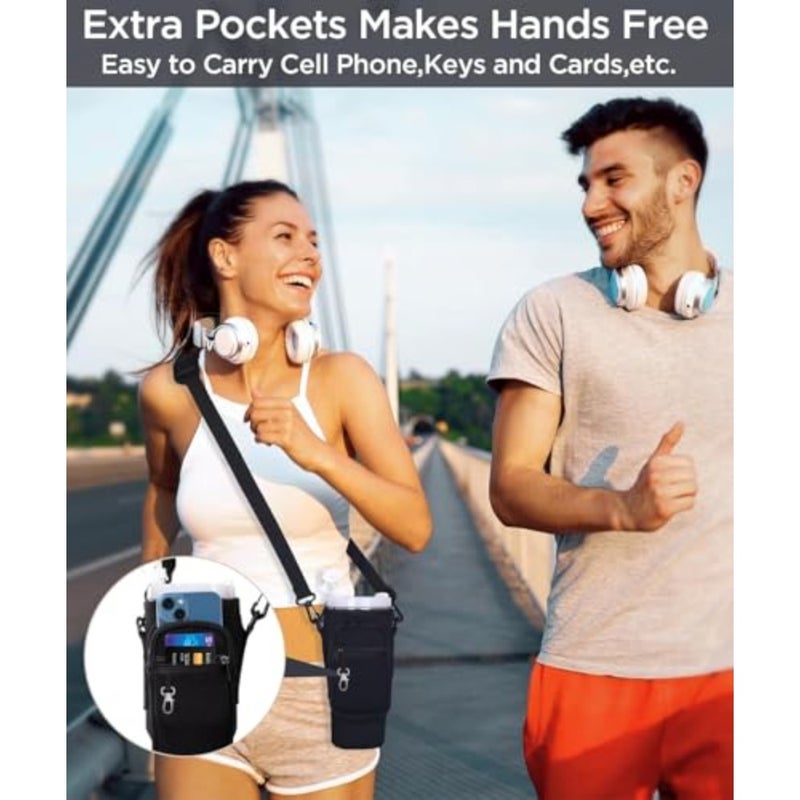 Water Bottle Carrier Bag with Phone Pocket for Stanley 40/30 oz Tumbler Neoprene Water Bottle Holder Pouch with Adjustable Strap Bollus with Straw Cover for Stanley Cup Accessories - Image 4