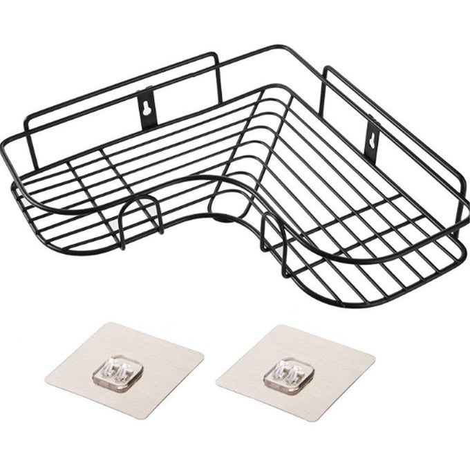 MULTIPURPOSE KITCHEN BATHROOM CORNER SHELF WALL MOUNT STORAGE RACK BATHROOM RACK STAINLESS BATHROOM CORNER SHELF ORGANIZER STORAGE BATHROOM SHELFSHELVES CORNER BLACK