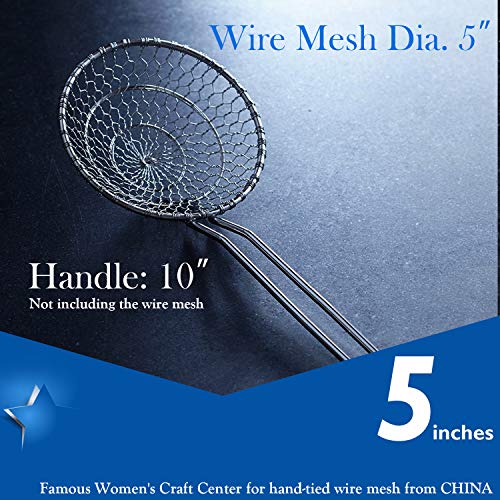 KEISSCO Hicook Stainless Steel Kitchen Spider Strainer Skimmer Ladle Food Dumpling Noodle Strainer for Pasta Spaghetti Noodles and Frying, 5 inches - Image 3