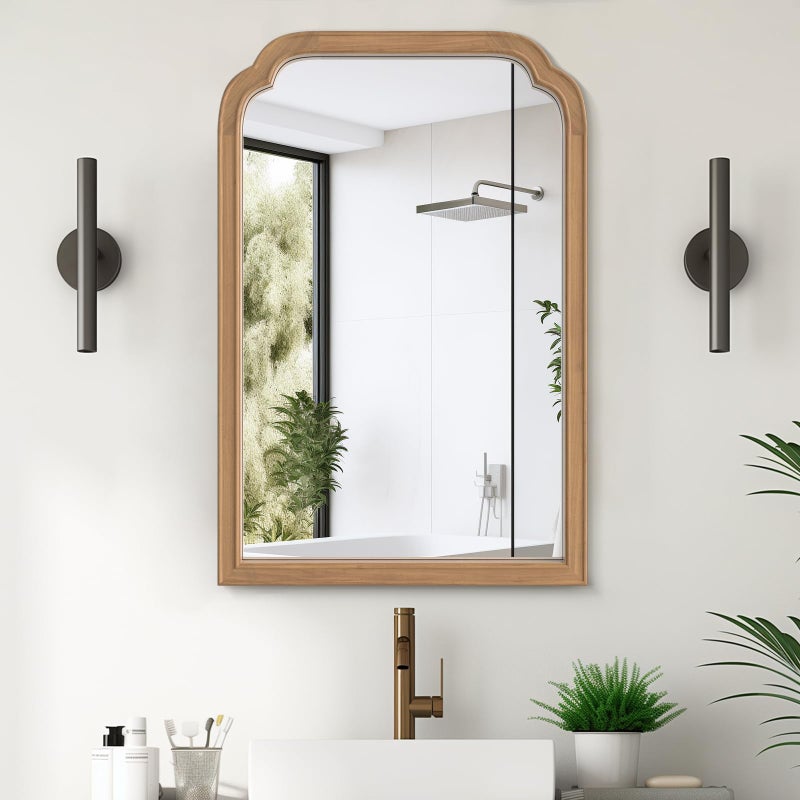 WallBeyond Wood Frame Wall Mirror Rounded Corner Arch Rectangle Mirror for Entryway, Living Room or Bedroom Home Decor - Light Woodgrain [20" x 30" Honey-Colored] - Image 1