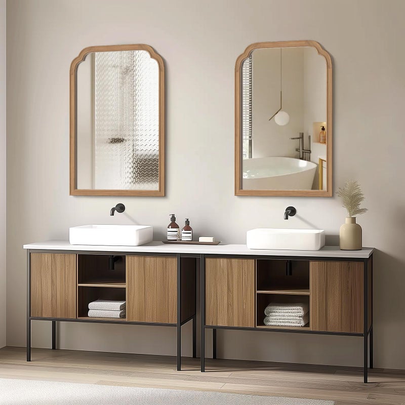 WallBeyond Wood Frame Wall Mirror Rounded Corner Arch Rectangle Mirror for Entryway, Living Room or Bedroom Home Decor - Light Woodgrain [20" x 30" Honey-Colored] - Image 2