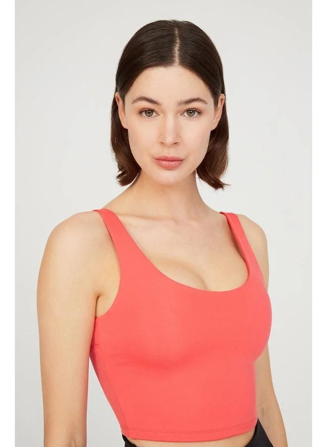 Los Ojos Coral Lightly Supported Back-Detail Covered Crop Top Blouse.