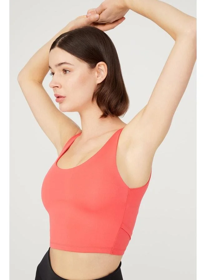 Los Ojos Coral Lightly Supported Back-Detail Covered Crop Top Blouse.