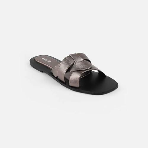 Mochi Women's Gun Metal Open Casual - Slides with Flat sole UK/6 EU/39(41-454) - Image 3