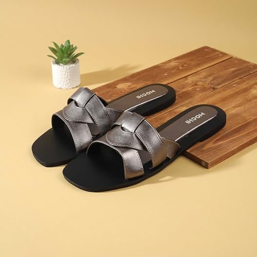 Mochi Women's Gun Metal Open Casual - Slides with Flat sole UK/6 EU/39(41-454) - Image 2