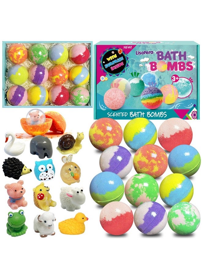 Lisotera Bath Bombs for Kids, 12pcs Bath Bombs with Surprise Toys Inside, Natural and Organic Colorful Bubble Bath Fizz Bomb for Kids, Gift Set for Birthday, Halloween, Christmas for Boys and Girls - Image 1