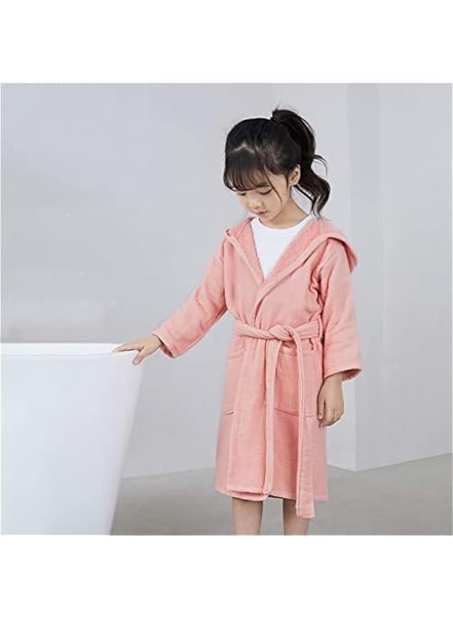 100% Cotton Cute Bear Hooded Kids Bathrobe Size L for 3-8 Years Old Boys Girls Waffle Outer Soft Fuzzy Lining Super Absorbent Toddler Bath Robe After Shower Spa Sleepwear with Belt - Image 2