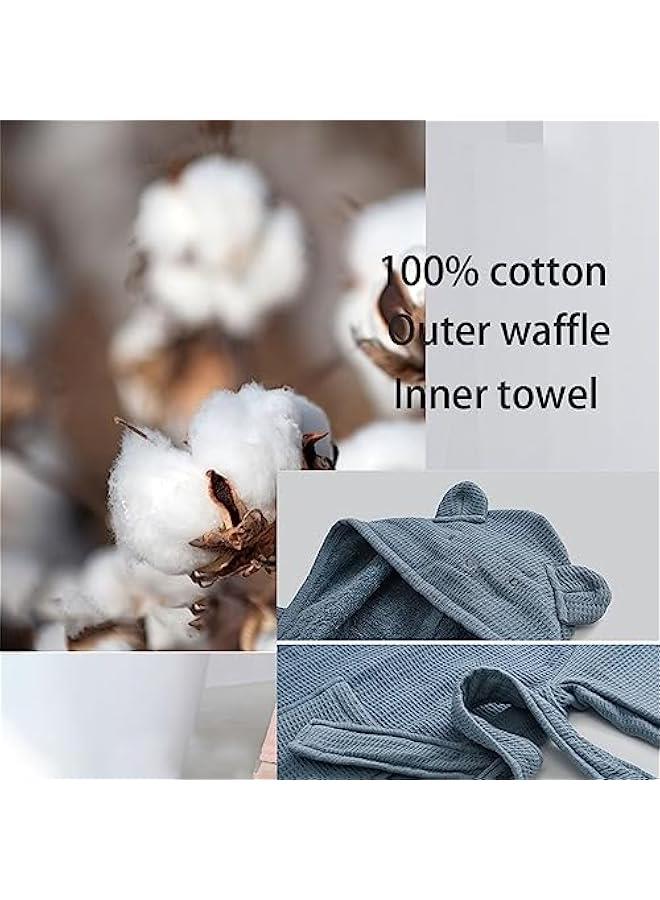 100% Cotton Cute Bear Hooded Kids Bathrobe Size L for 3-8 Years Old Boys Girls Waffle Outer Soft Fuzzy Lining Super Absorbent Toddler Bath Robe After Shower Spa Sleepwear with Belt - Image 4