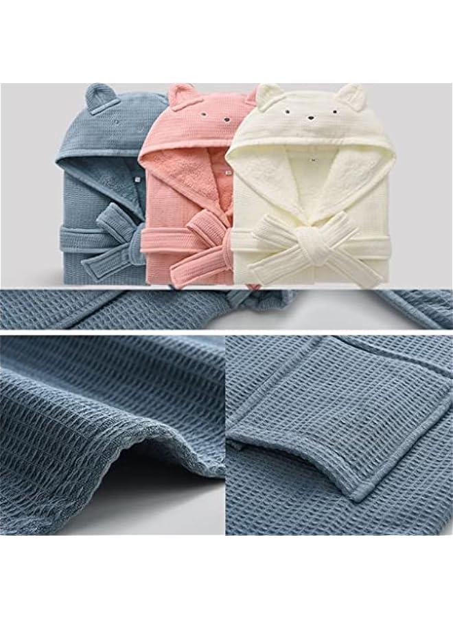 100% Cotton Cute Bear Hooded Kids Bathrobe Size L for 3-8 Years Old Boys Girls Waffle Outer Soft Fuzzy Lining Super Absorbent Toddler Bath Robe After Shower Spa Sleepwear with Belt - Image 5