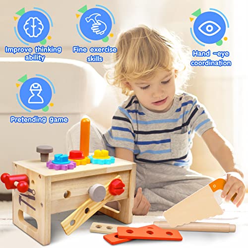 Mgtfbg Kids Tool Set 29 PCS Wooden Toddler Tool with Box Montessori STEM Educational Pretend Play Construction Toy for 2 3 4 5 6 Year Old Boys Girls Best Birthday Gift - Image 5