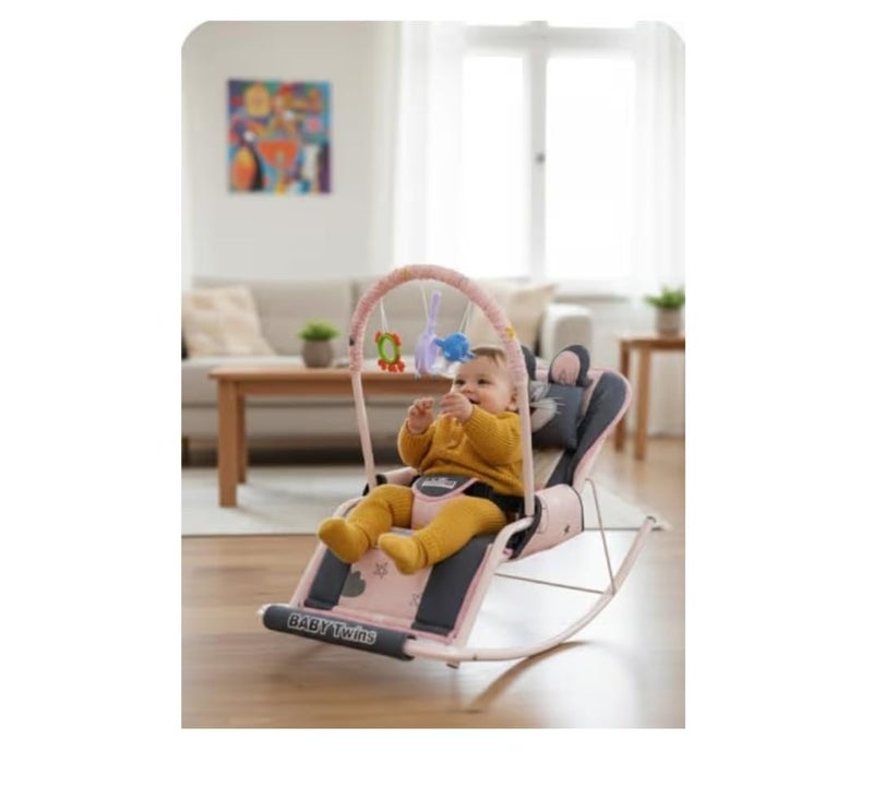 Baby Bouncer with Safety Belt and Toy Set (pink) - Image 4