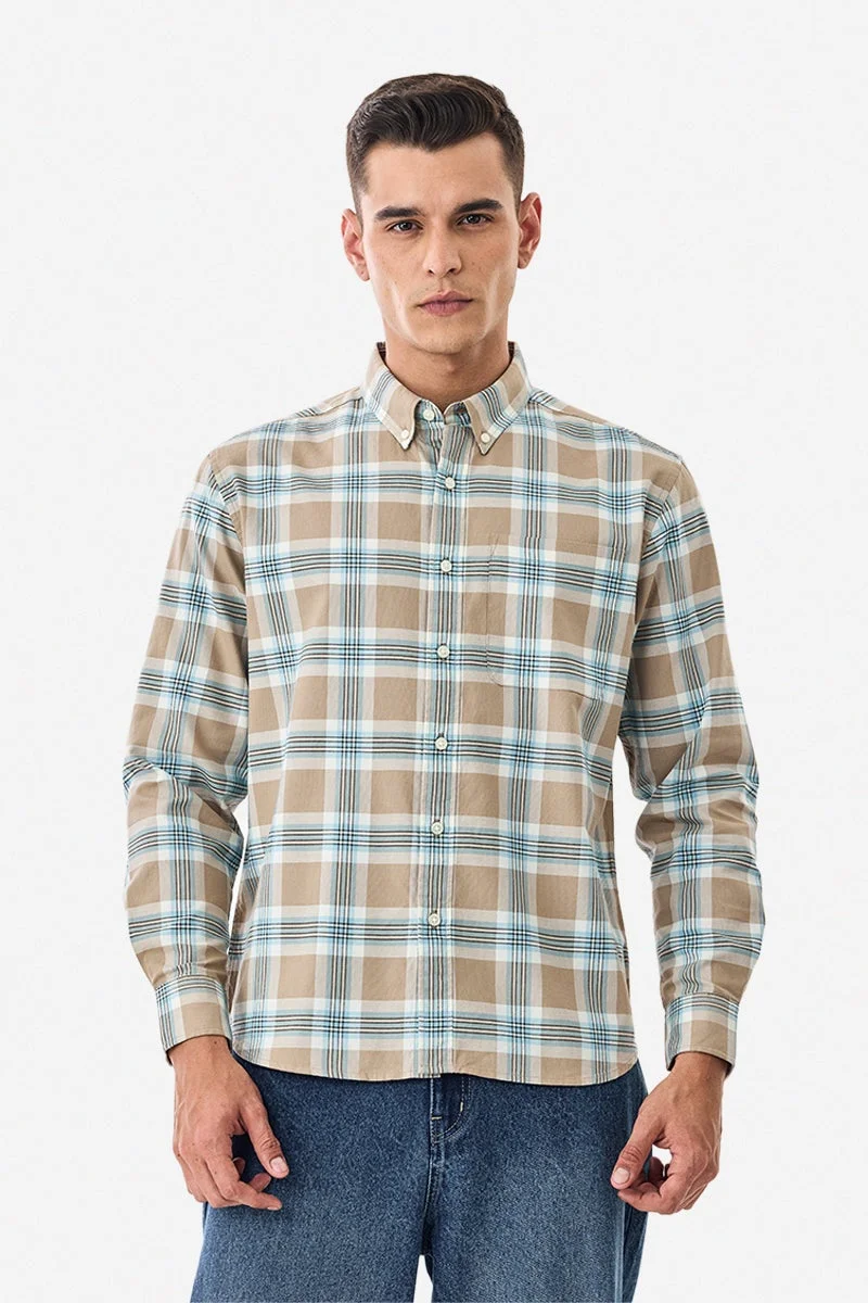 سنيتش قميص قطني % بنقشة مربعات بقصة عادية