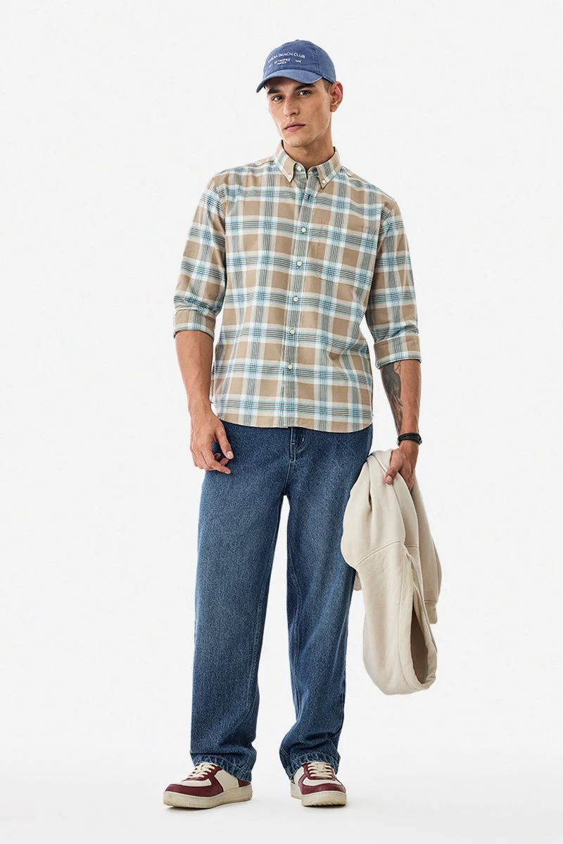 سنيتش قميص قطني % بنقشة مربعات بقصة عادية