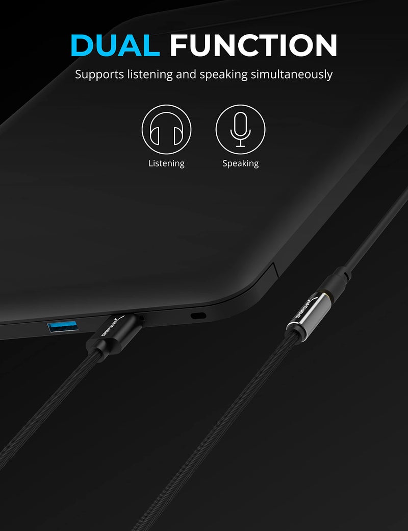 SABRENT USB Type A to 3.5mm Dual Function Audio Jack Active Adapter 20" Cable (CB-UA35) - Image 2