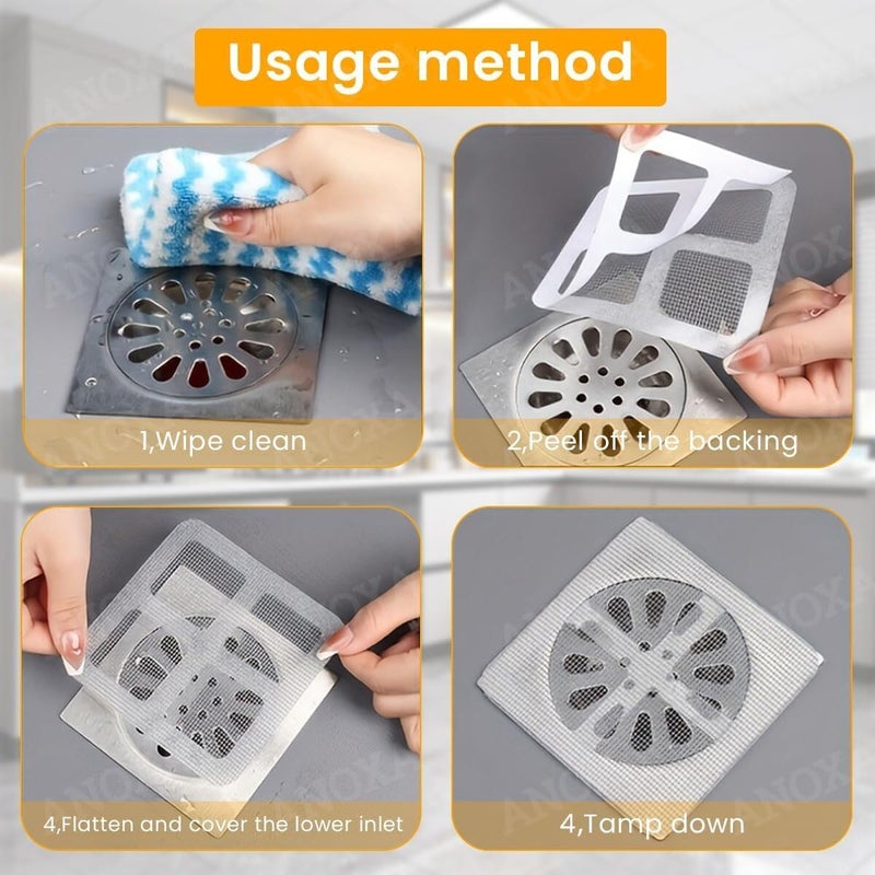 ANOXA (5 Pack) Drain Cover Hair Catcher Disposable Waterproof Drain Guard Mesh Stickers Drainage Jali Sink Strainer Shower Drain Cover for Bathroom Floor Sink Bathtub (10cm x 10cm) - Image 3