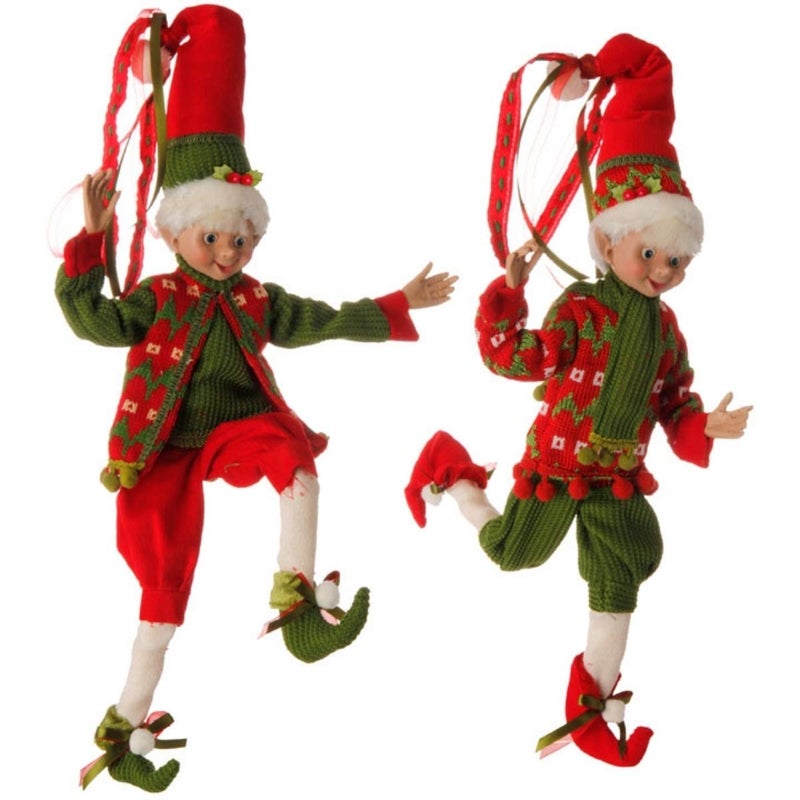 RAZ Imports RAZ Imports 16 Red and Green Holly Posable Elf Set 