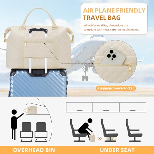 CLOUDWINGS Gifts for Women, Initial Travel Duffle Bag, Personalized Weekender Overnight Bags, Gift for Mom Friend College Girl Graduation Teacher（Beige,A) - Image 5