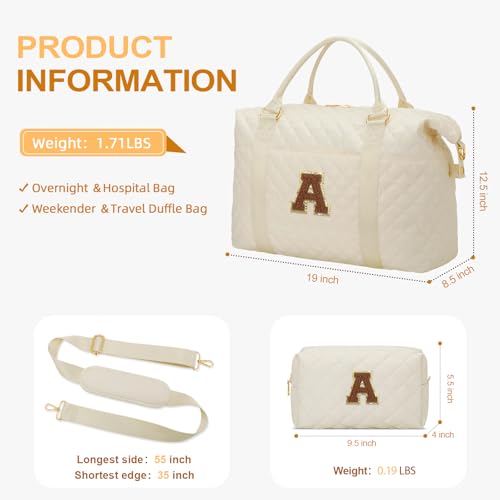 CLOUDWINGS Gifts for Women, Initial Travel Duffle Bag, Personalized Weekender Overnight Bags, Gift for Mom Friend College Girl Graduation Teacher（Beige,A) - Image 4