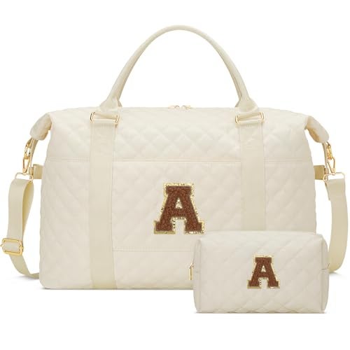 CLOUDWINGS Gifts for Women, Initial Travel Duffle Bag, Personalized Weekender Overnight Bags, Gift for Mom Friend College Girl Graduation Teacher（Beige,A) - Image 1