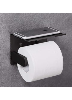 Generic Self Adhesive Toilet Paper Holder with Phone Shelf Stainless Steel Wall Mounted Toilet Paper Roll Holder - Rustproof and Bathroom Washroom Tissue Roll Holder with Shelf - Black  - Image 3
