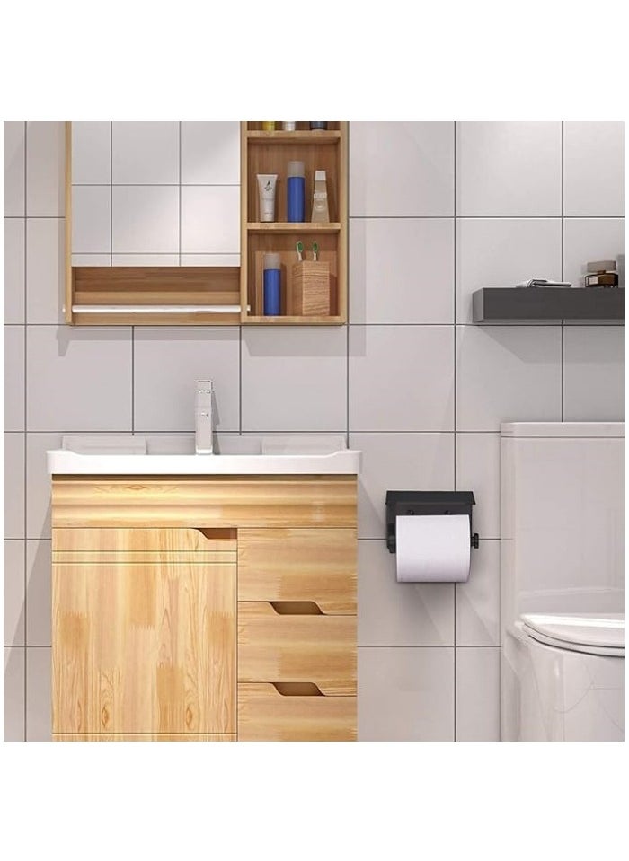 Generic - Self Adhesive Toilet Paper Holder with Phone Shelf Stainless Steel Wall Mounted Toilet Paper Roll Holder - Rustproof and Bathroom Washroom Tissue Roll Holder with Shelf - Black - Image 1