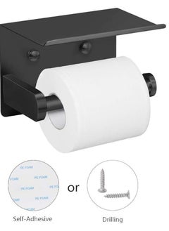 Generic Self Adhesive Toilet Paper Holder with Phone Shelf Stainless Steel Wall Mounted Toilet Paper Roll Holder - Rustproof and Bathroom Washroom Tissue Roll Holder with Shelf - Black  - Image 2