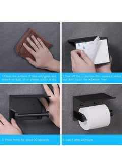 Generic Self Adhesive Toilet Paper Holder with Phone Shelf Stainless Steel Wall Mounted Toilet Paper Roll Holder - Rustproof and Bathroom Washroom Tissue Roll Holder with Shelf - Black  - Image 4