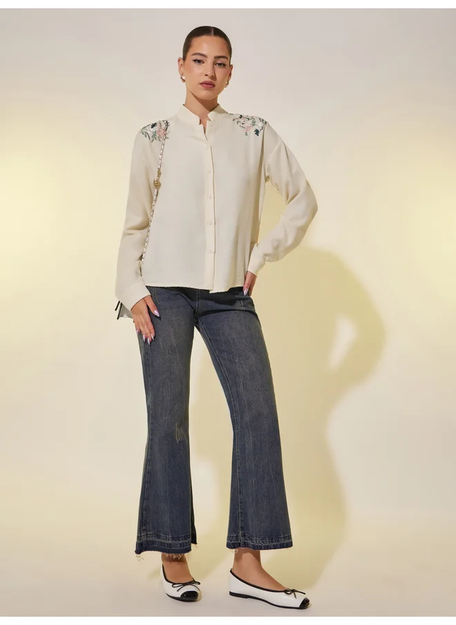تايك تو Take Two Embroidered Detail Long Sleeve Regular Fit Shirt
