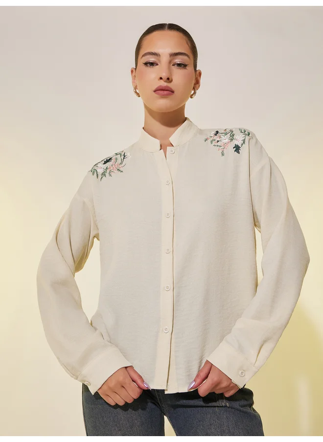 تايك تو Take Two Embroidered Detail Long Sleeve Regular Fit Shirt