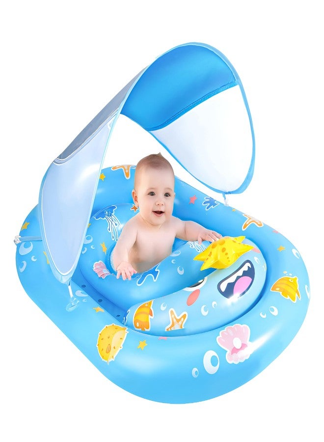 WJWJA Baby Pool Float with Canopy UPF50+ Sun Protection, WJWJA Inflatable Kids Pool Floats with Adjustable Safety Seat Infant Swimming Float for Baby 6-36 Months Boys and Girls - Image 1