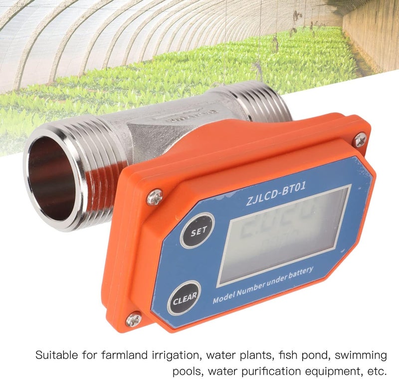 klarako Turbine Flow Meter, High Accuracy Stainless Steel Electronic Digital Display Flowmeter, Gallon/Liter Acid Alkali Resistance Sensor Liquid Water Flowmeter for Farmland Irrigation, Swimming Pool - Image 3