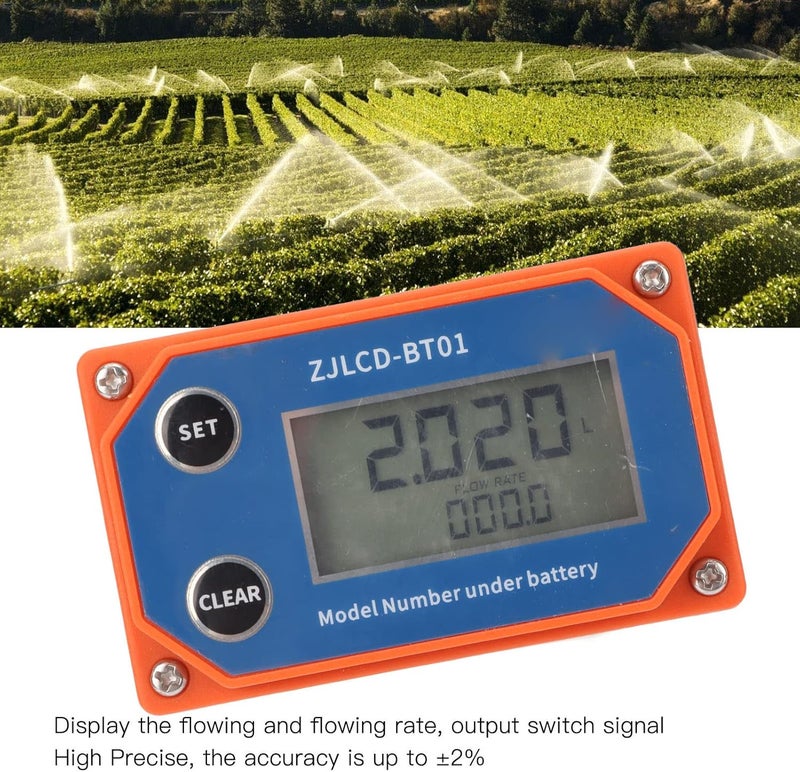 klarako Turbine Flow Meter, High Accuracy Stainless Steel Electronic Digital Display Flowmeter, Gallon/Liter Acid Alkali Resistance Sensor Liquid Water Flowmeter for Farmland Irrigation, Swimming Pool - Image 2