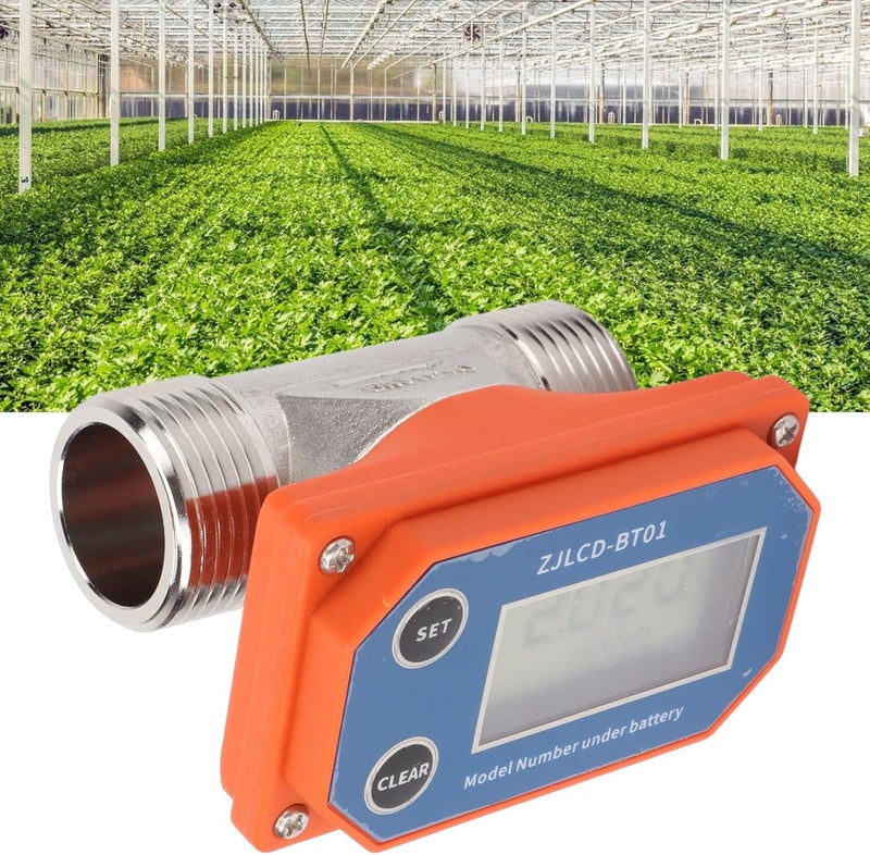 klarako Turbine Flow Meter, High Accuracy Stainless Steel Electronic Digital Display Flowmeter, Gallon/Liter Acid Alkali Resistance Sensor Liquid Water Flowmeter for Farmland Irrigation, Swimming Pool - Image 4