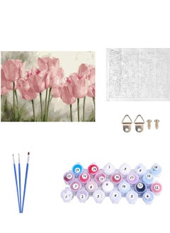 Excefore DIY Paint by Numbers Pink Tulips, for Adults Kids Tulip Paint by Numbers DIY Painting Acrylic Paint by Numbers Painting Kit Home Wall Living Room Bedroom Decoration  - Image 4